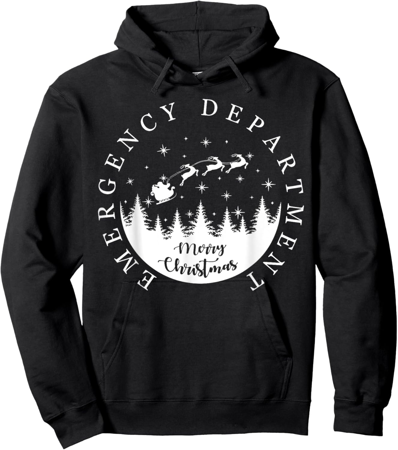 Emergency Department ER Nurse Christmas Outfit -Adults Black Small Modern Christmas Solid Short Sleeve Christmas-themed Emergency Room Tech Nurse Hoodie - Hoodie | Black
