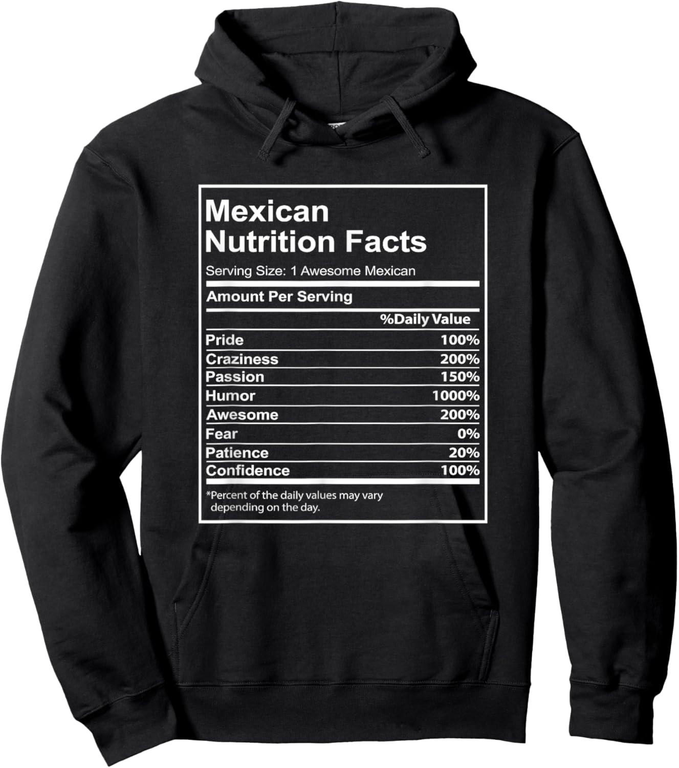 Mexican Nutrition Facts Funny Mexican Pride Heritage Hoodie - Hoodie | Black