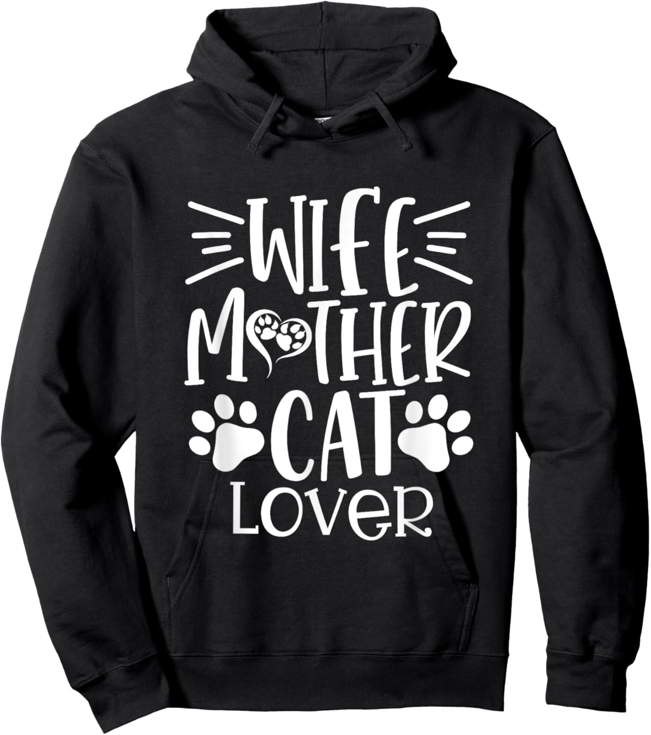 Wife, Mother, Cat Lover Design with Heart and Paw Prints Hoodie - Hoodie | Black