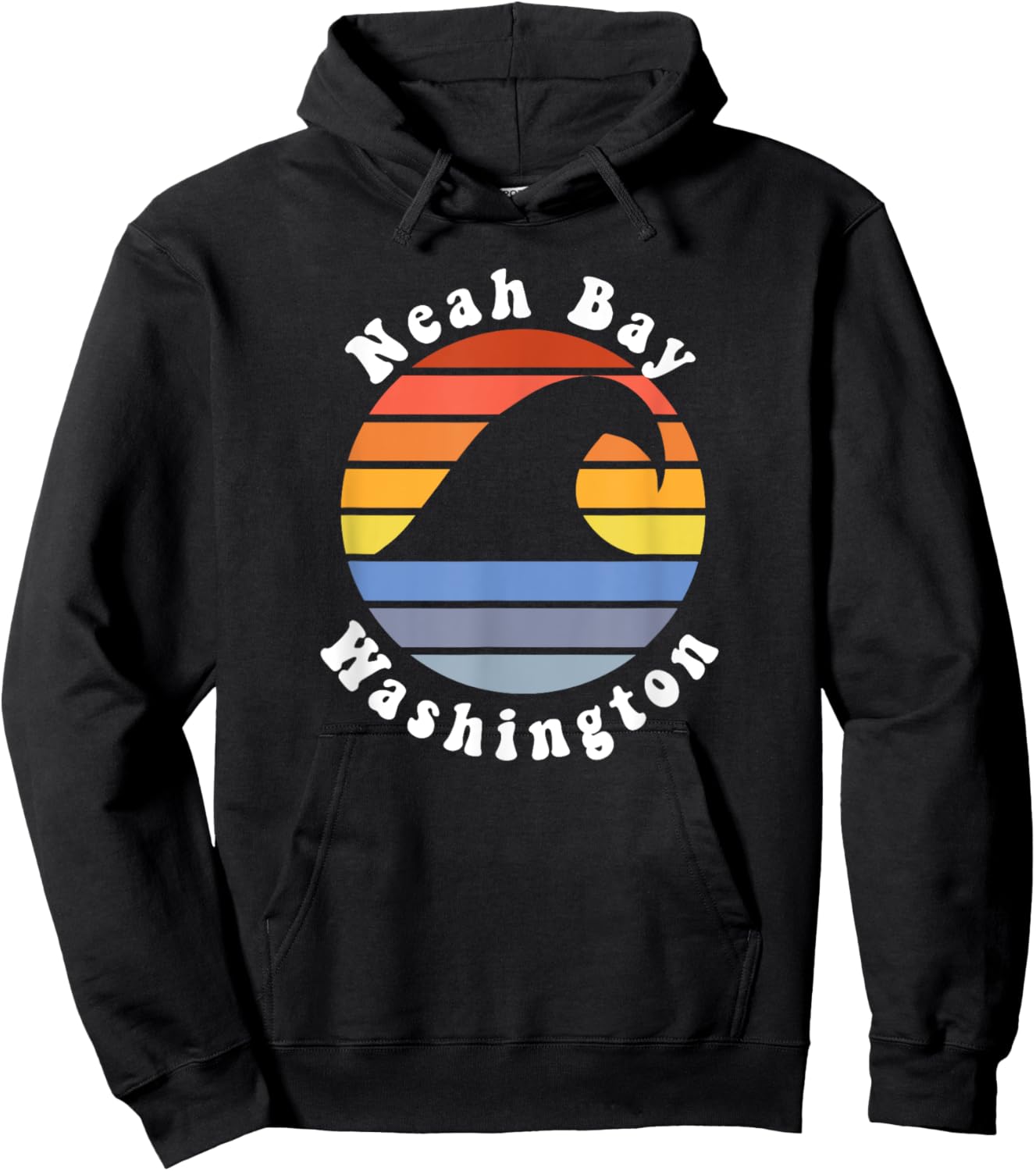 Retro Neah Bay Washington Vacation Beach Wave Souvenir Women Kids Hoodie - Hoodie | Black