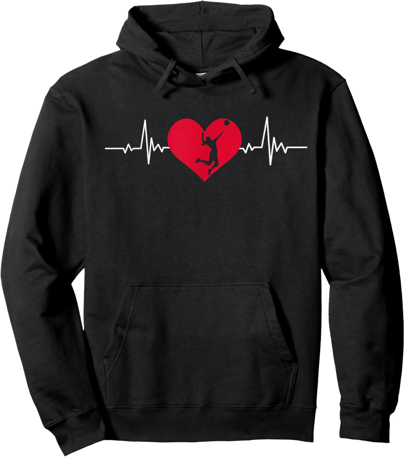 I Love Volleyball Red Heart Silhouette Cute Hoodie - Hoodie | Black