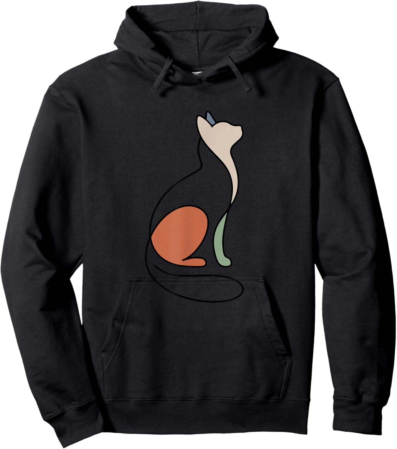 Minimalist Cat Design in Terracotta and Sage Tones Hoodie - Hoodie | Black