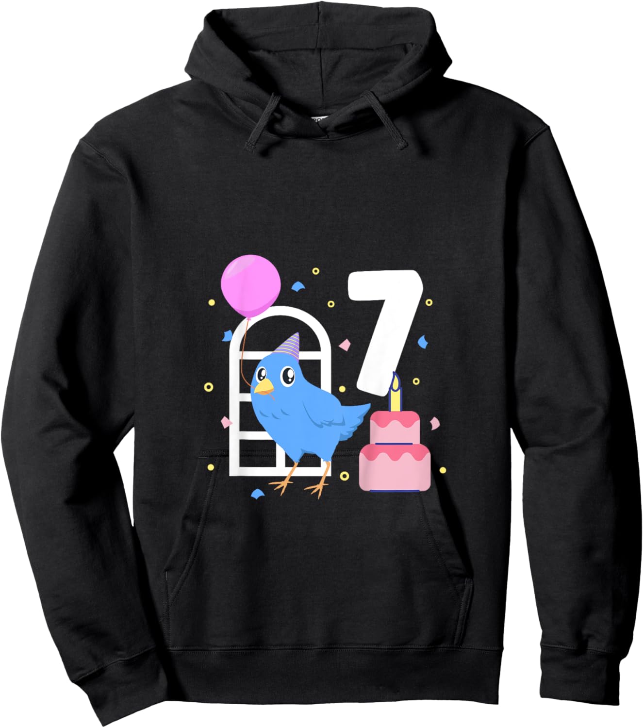 Kids I am 7 with bird - kids birthday 7 years old Hoodie - Hoodie | Black