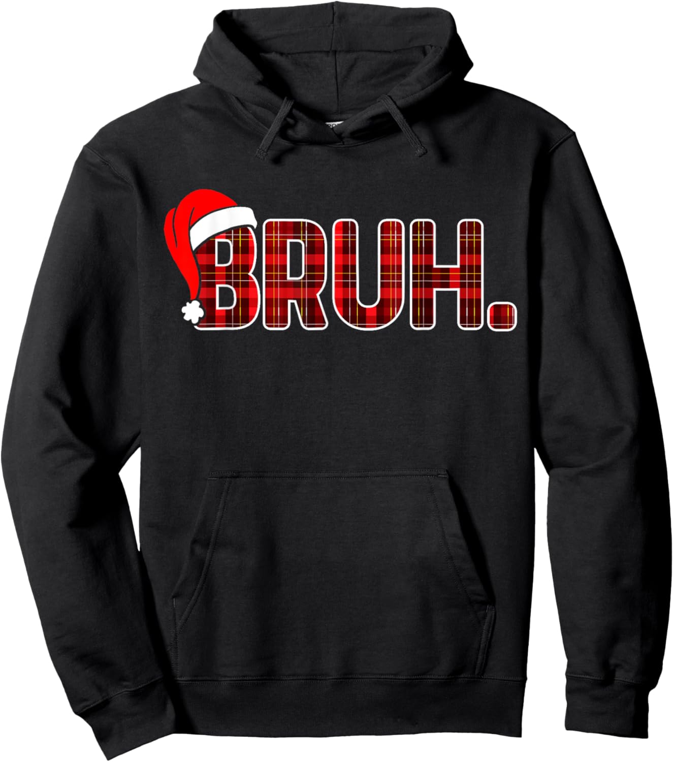 Bruh Funny Christmas Plaid Teens Boys Kids Xmas Pajamas Hoodie - Hoodie | Black