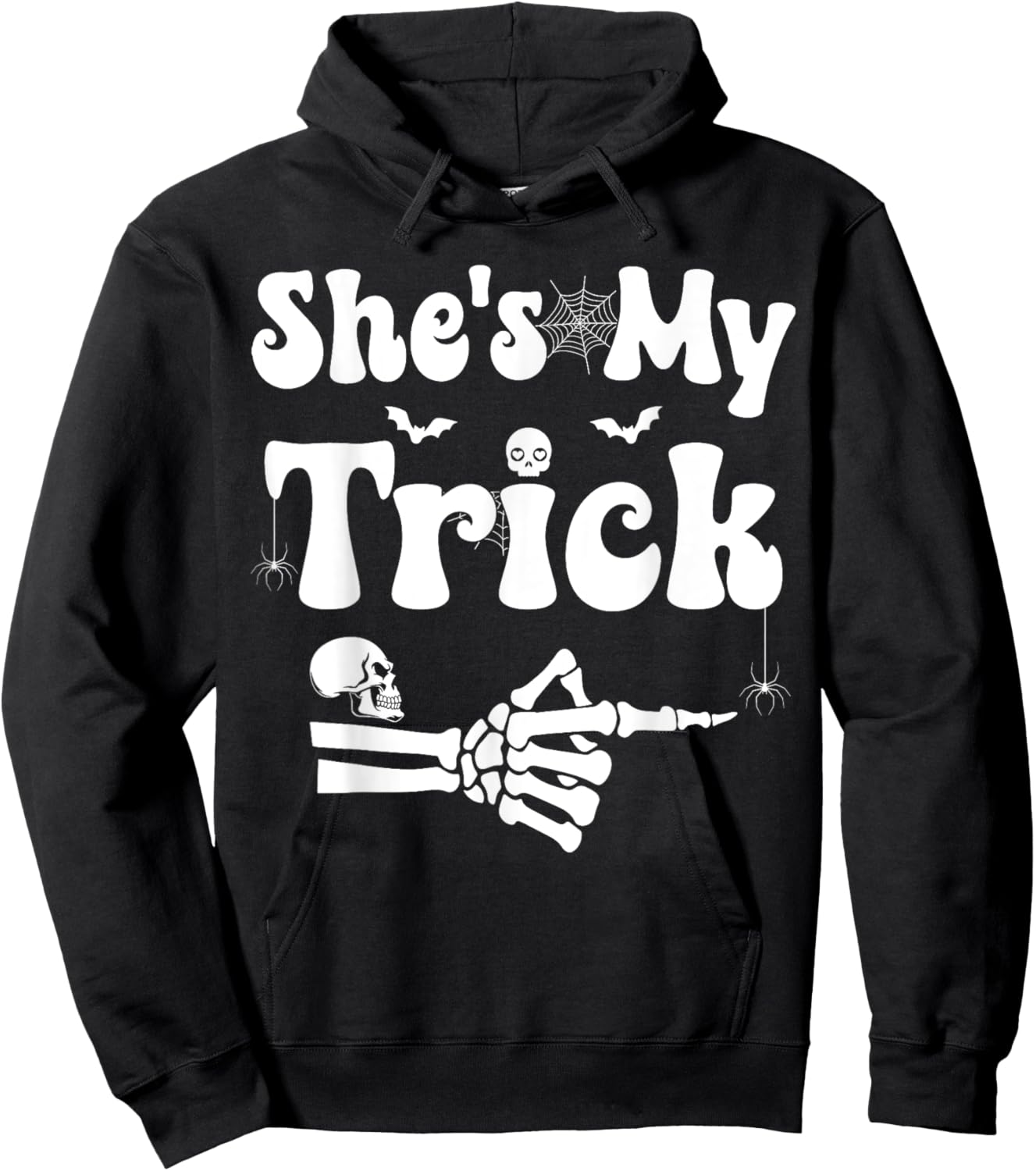 She's My Trick Skeleton Couples Matching Couple Halloween Hoodie - Hoodie | Black