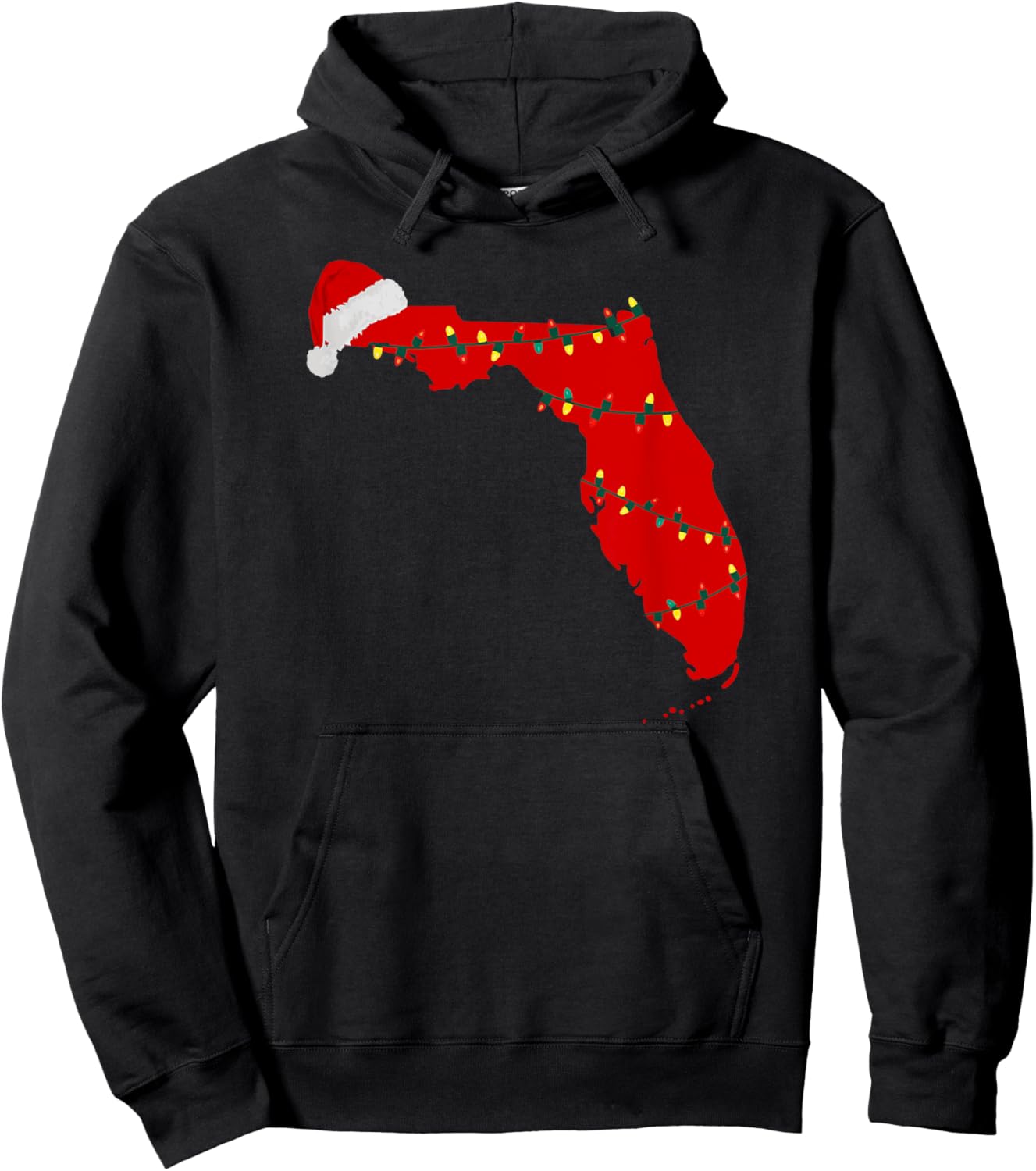 Florida Christmas State Map Lights Santa Hat Tropical Xmas Hoodie - Hoodie | Black