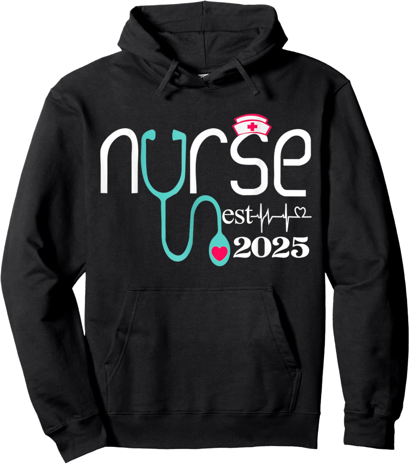 Nurse Est 2025 RN Nursing School Graduation Graduate Heart Hoodie - Hoodie | Black