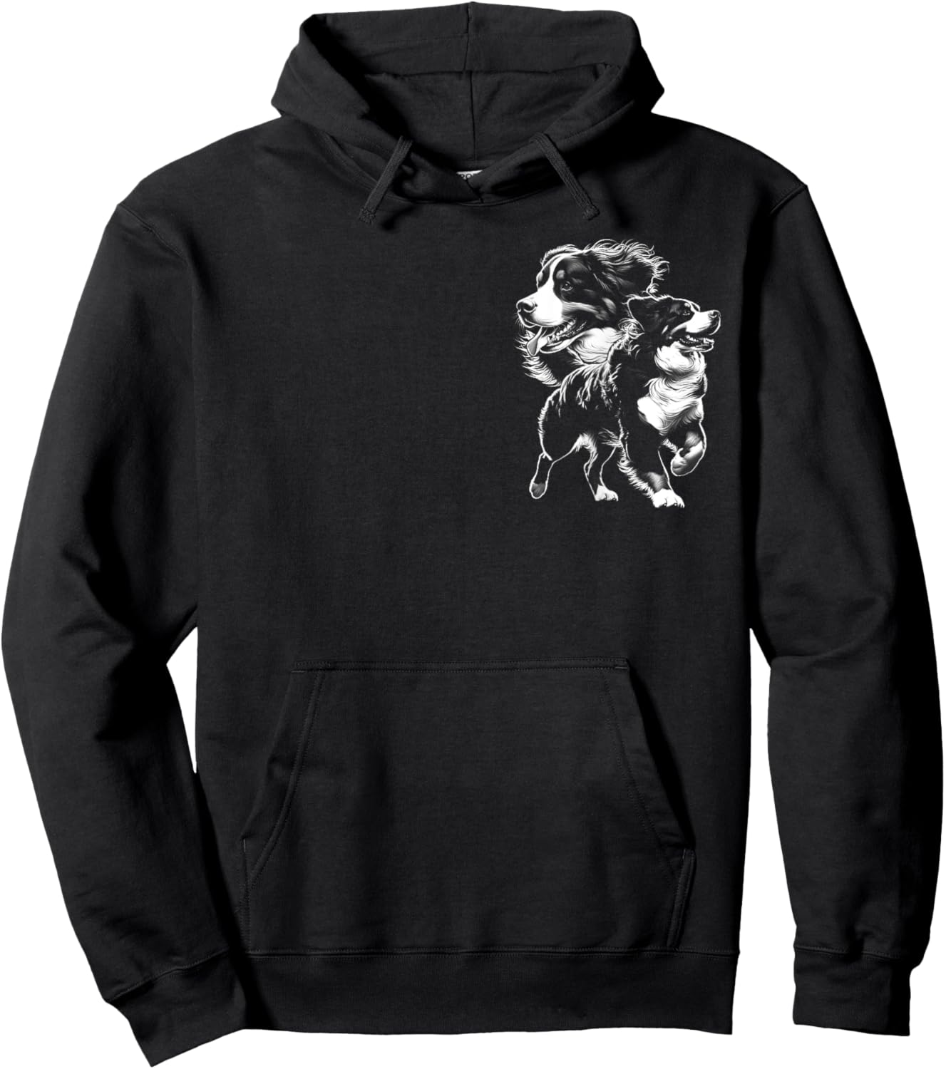 Playful Bernese Mountain Dog in Drawing Style on Chest Women Kids Hoodie - Hoodie | Black