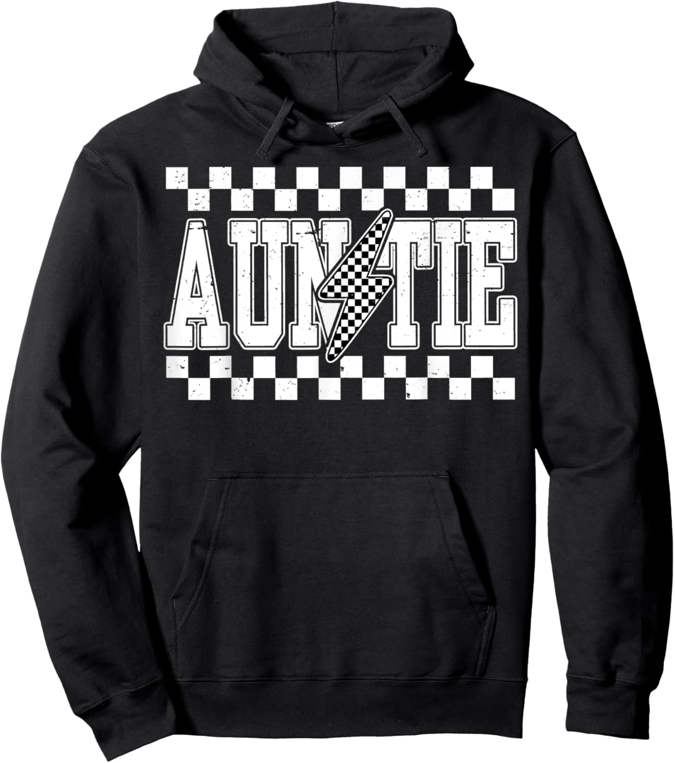 Retro Lightning Auntie Checkered Funny Auntie Men Hoodie - Hoodie | Black