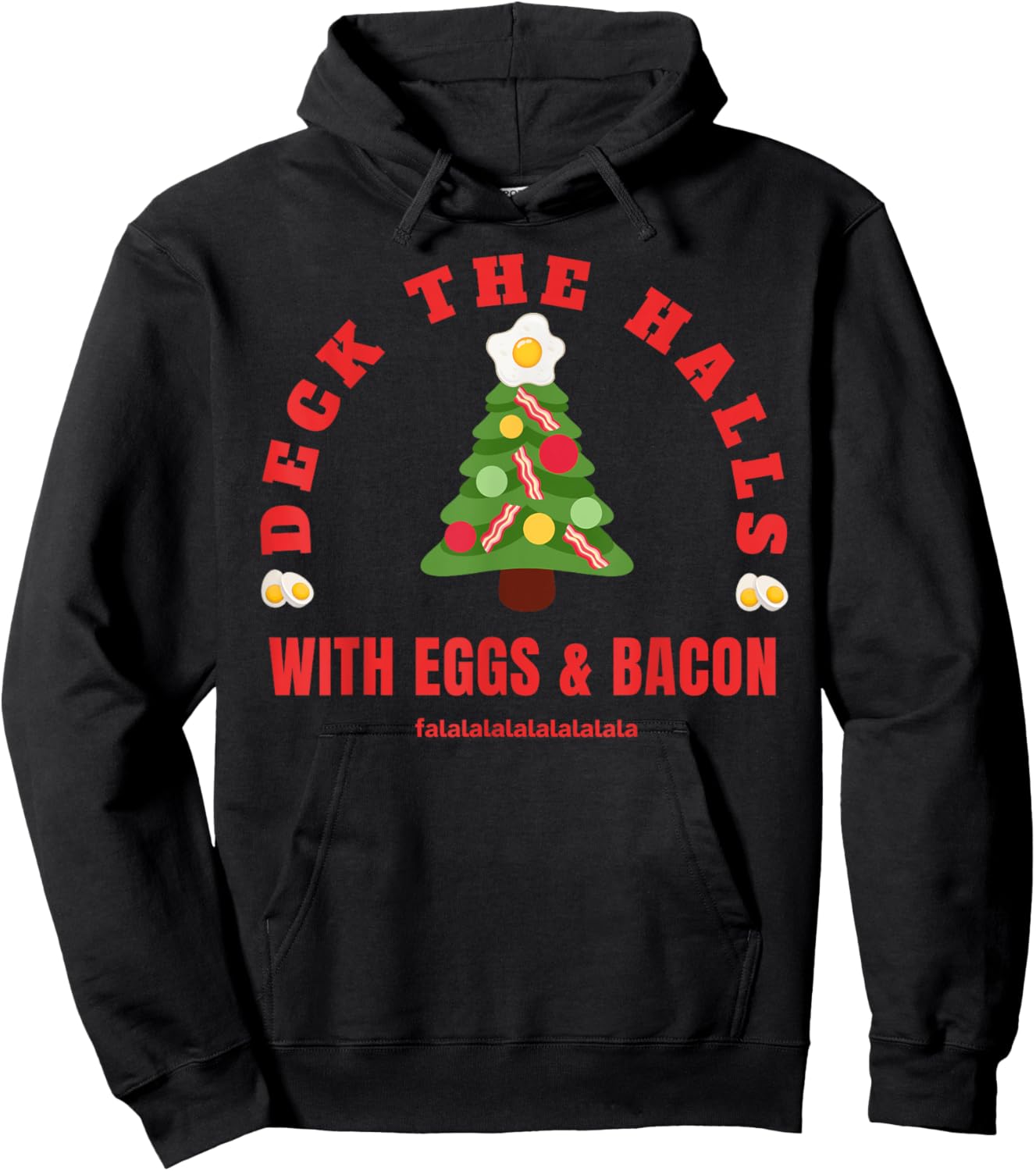 GoodVibesMarketPlace Keto Carnivore Christmas - Black, X-Small, -Adults, Short Sleeve, , Holiday Bacon and Eggs Pattern for Meat Lovers, Carnivore Diet Enthusiasts Hoodie - Hoodie | Black