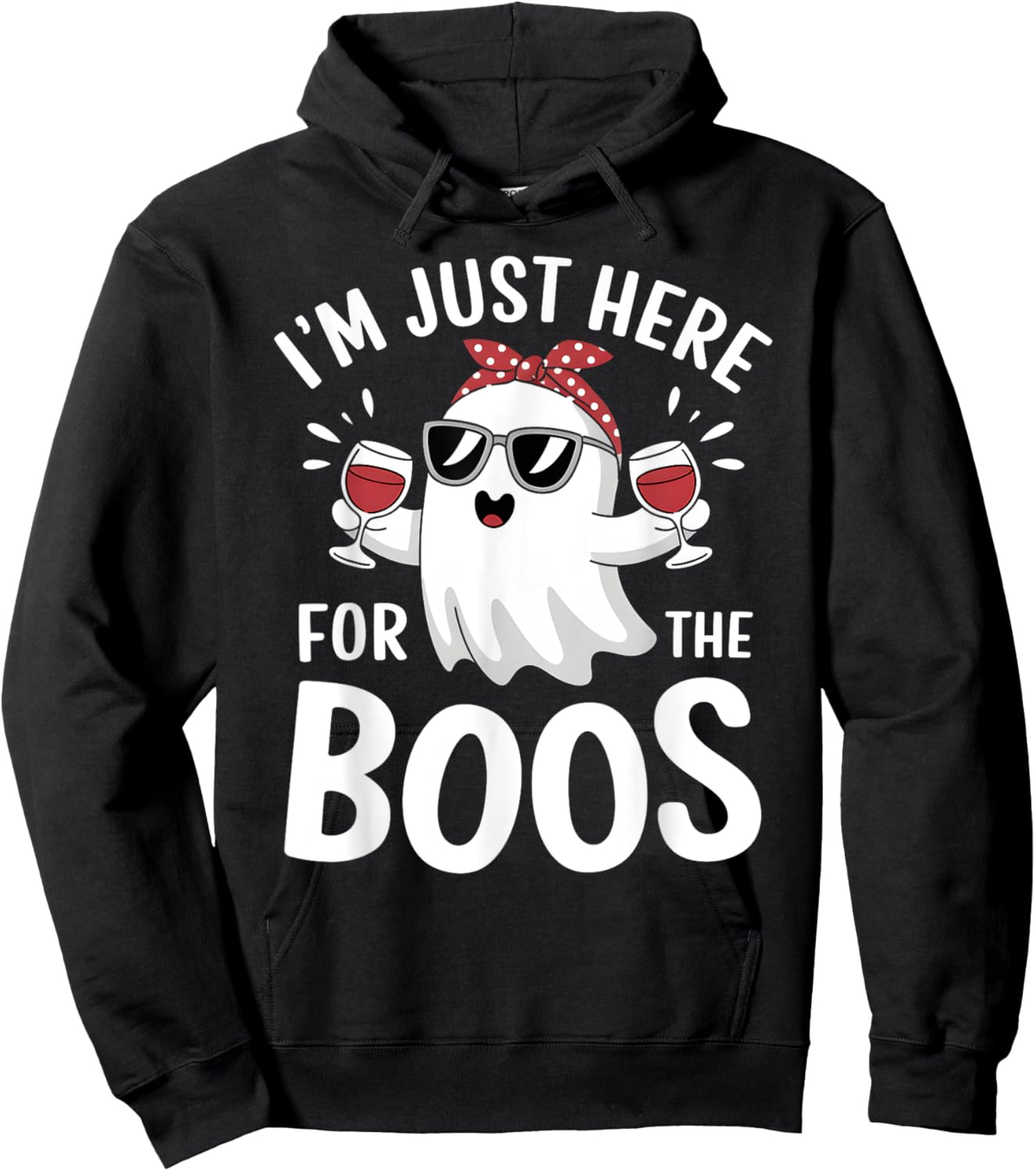 I’m Just Here for the Boos Funny Halloween Drinking Ghost Hoodie - Hoodie | Black