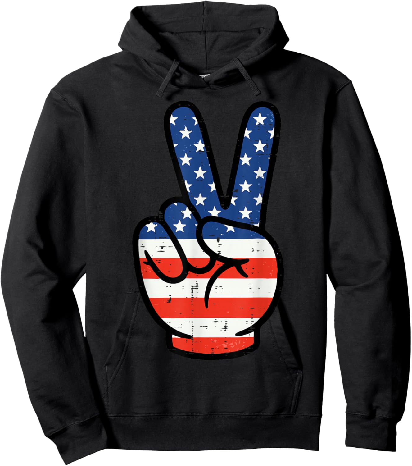 4th of July Peace Hand USA Flag Patriotic Men Women Kids Hoodie - Hoodie | Black