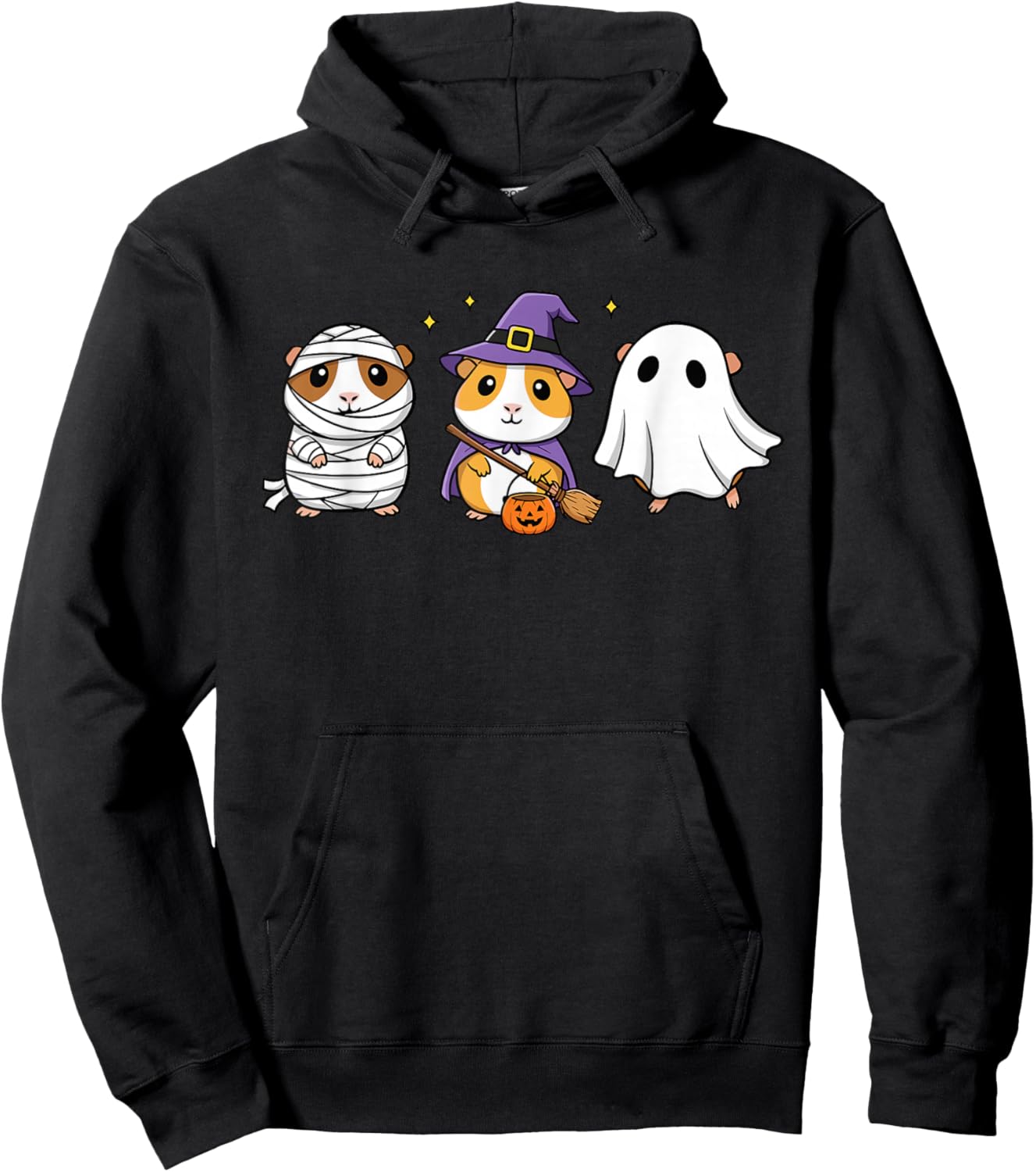 Cute Guinea Pig Halloween Costumes Mummy Witch Ghost Hoodie - Hoodie | Black