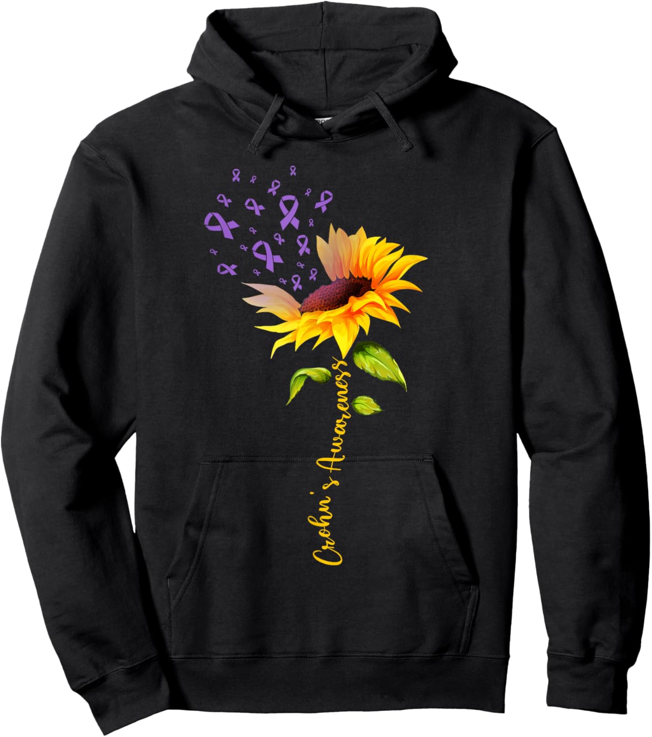 Sunflower Crohns Disease Purple Ribbon Crohn's Awareness Hoodie - Hoodie | Black