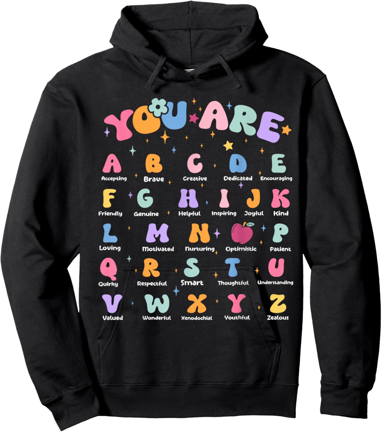Funny Teacher Affirmation Alphabet Positivity Back to School Hoodie - Hoodie | Black