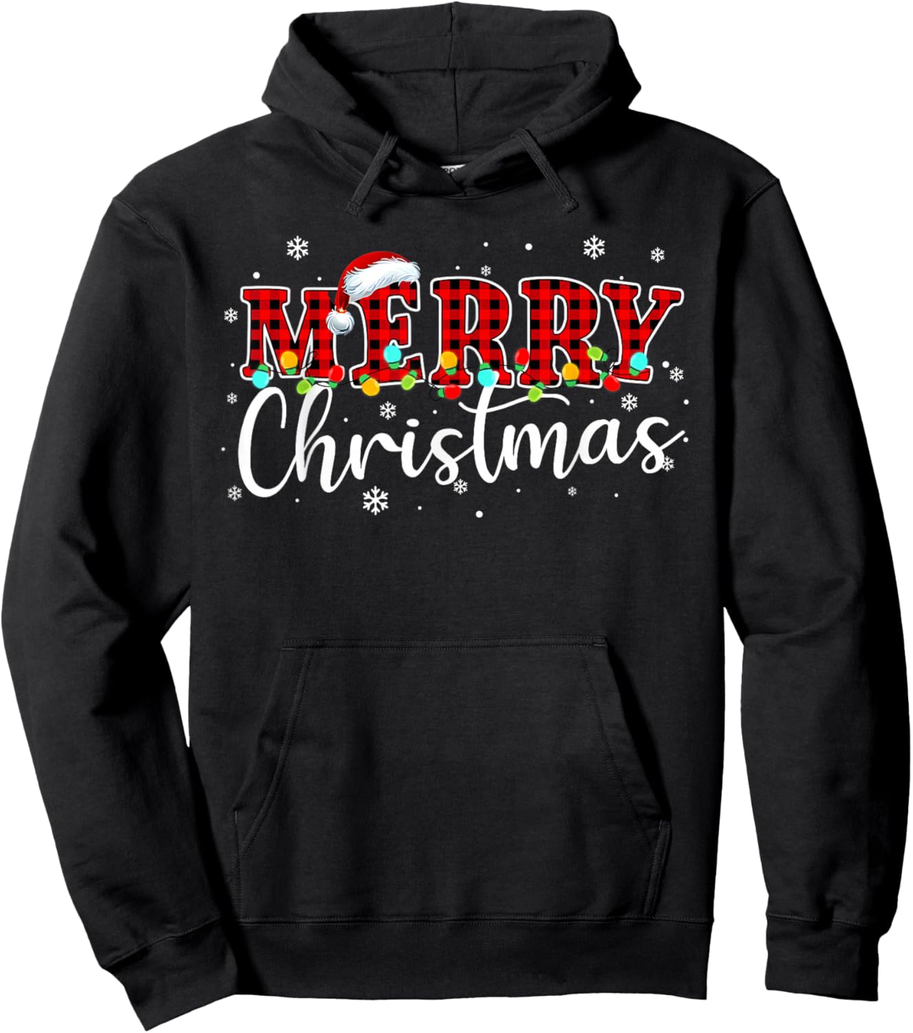Merry Christmas Buffalo Plaid Red Santa Family Xmas Pajamas Hoodie - Hoodie | Black