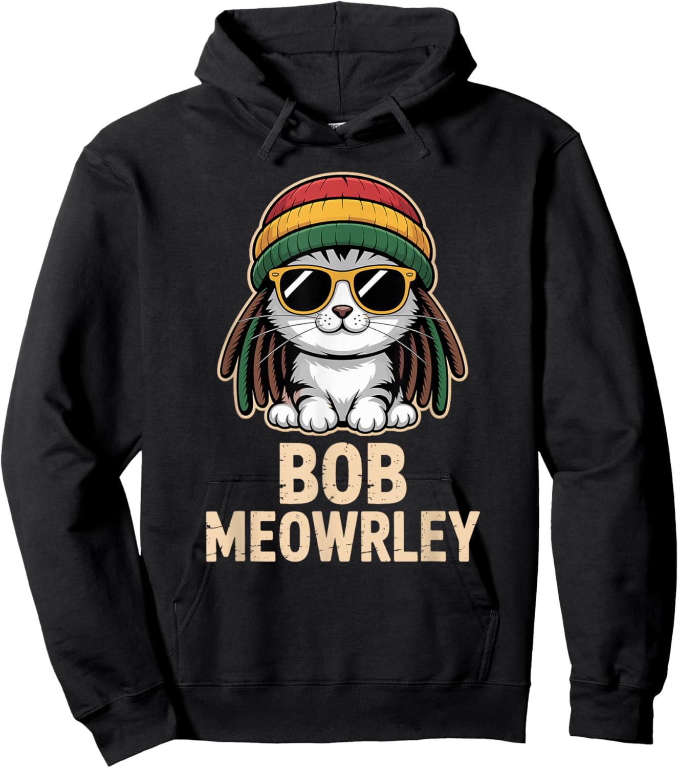 Rasta Bob Meowrley Rastafarian Cat Reggae Hoodie - Hoodie | Black