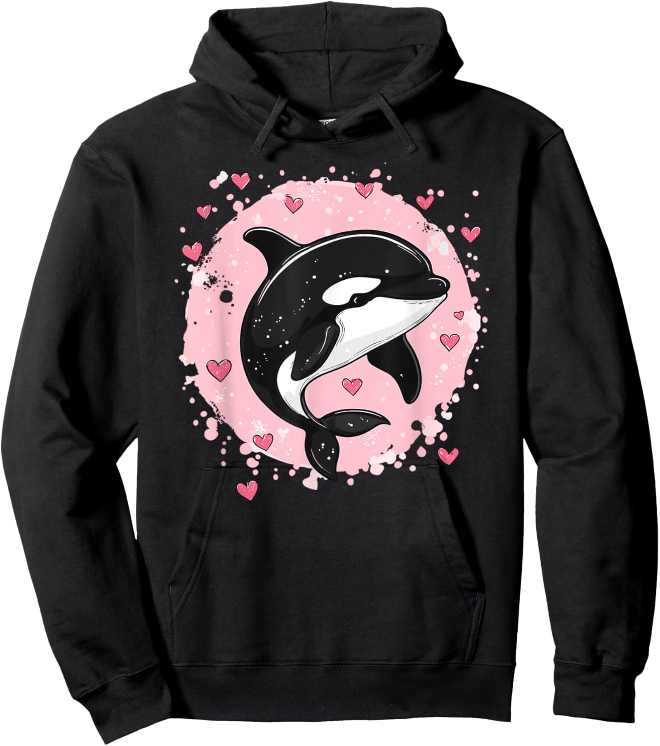 Orque entourée de cœurs et d'éclaboussures roses Hoodie - Hoodie | Black