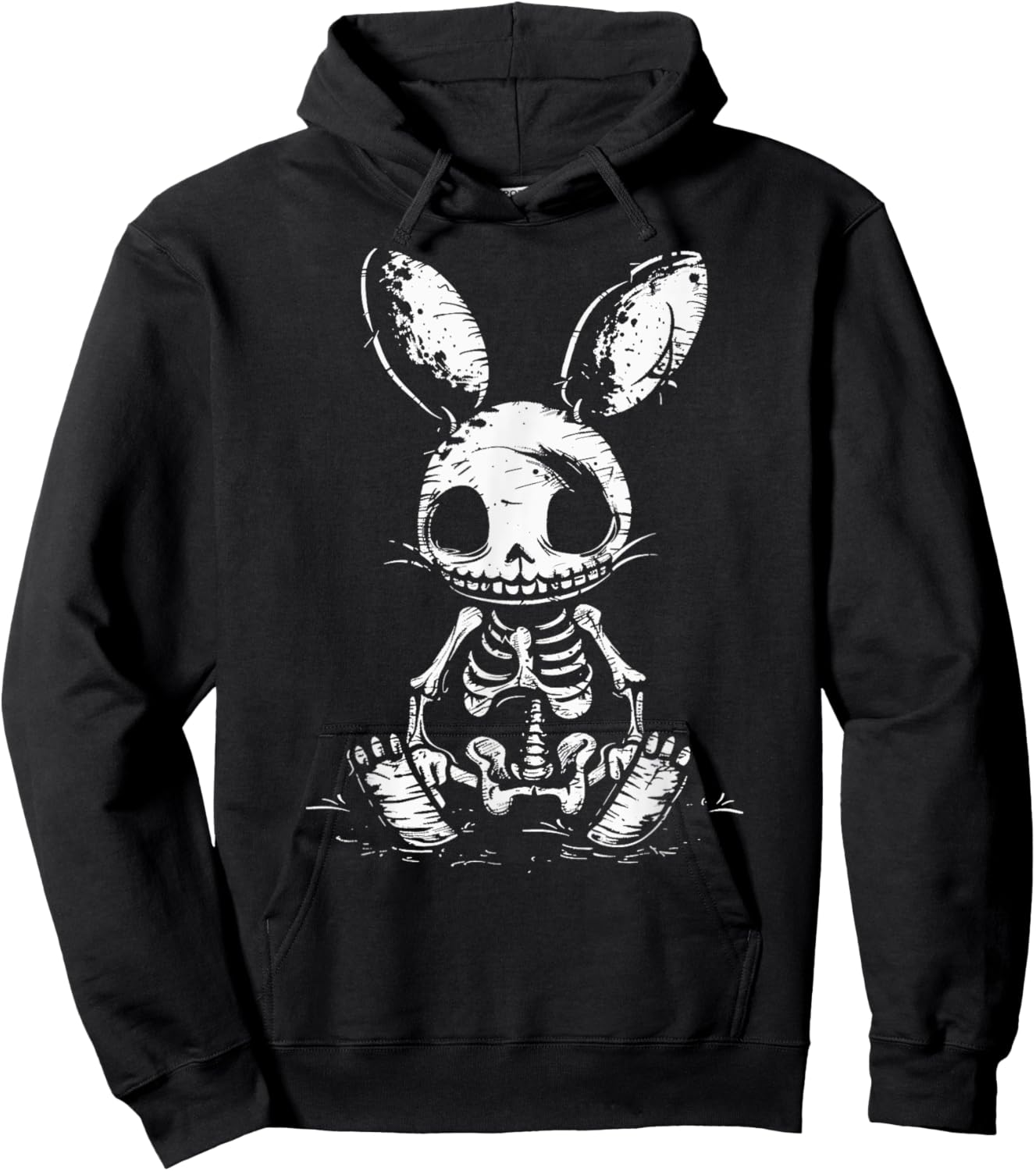 Skeleton Bunny Rabbit Skull Alt Goth Grunge Horror Aesthetic Hoodie - Hoodie | Black