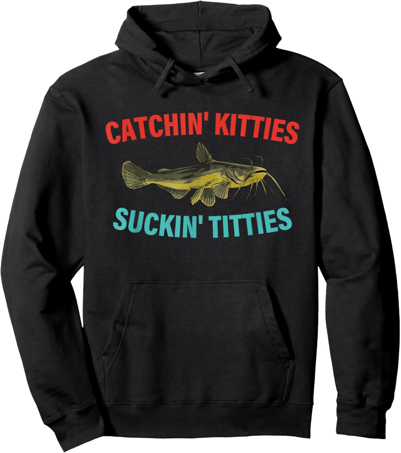 Catchin' Kitties Suckin' Titties Funny Fishing Vintage Hoodie - Hoodie | Black