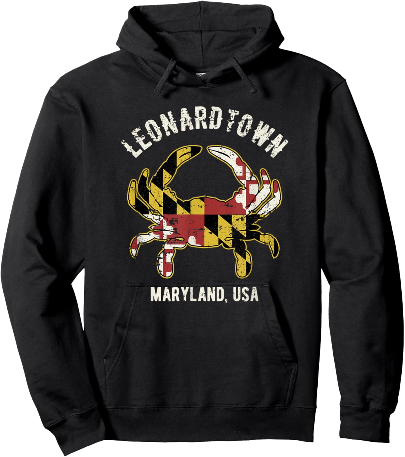 Leonardtown Maryland Crab Vintage Distressed Style Design Hoodie - Hoodie | Black
