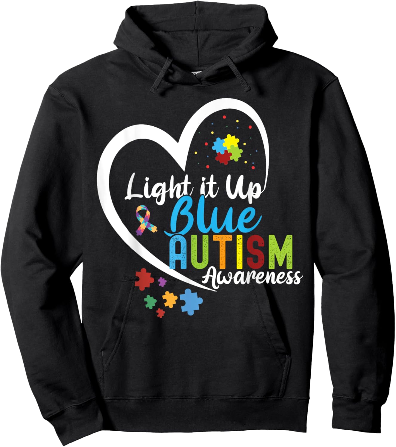 Women Light It Up Blue Autism Awareness Puzzle Hoodie - Hoodie | Black