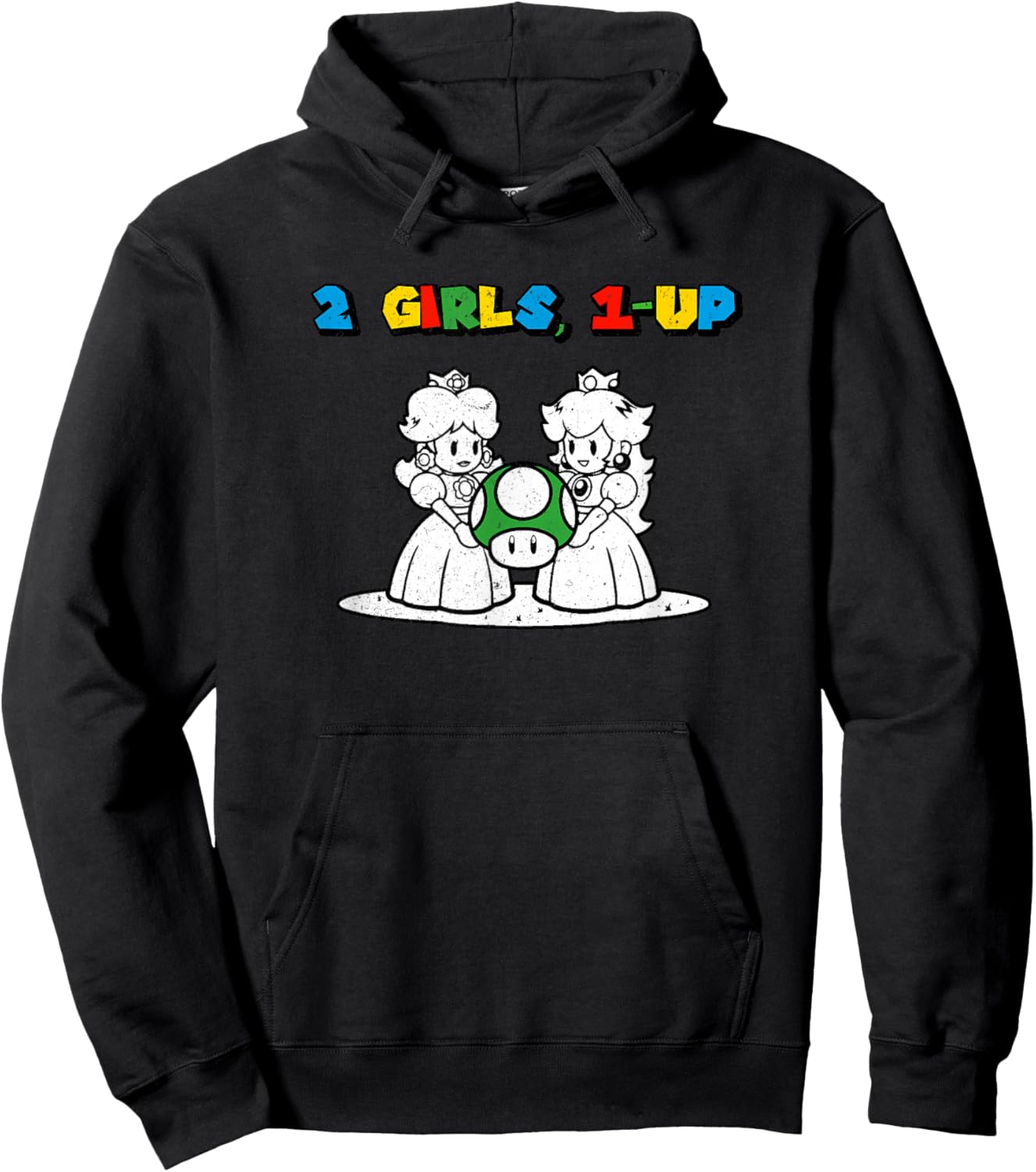 Two 2 Girls, One 1 Up - Funny Meme Vintage Gamer IYKYK 1-Up Hoodie - Hoodie | Black