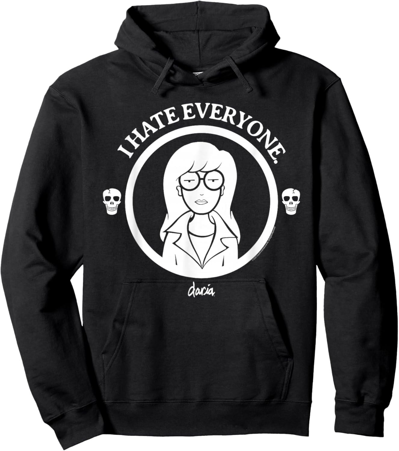 Daria Circle Outline I Hate Everyone Skulls Retro Cartoon Hoodie - Hoodie | Black