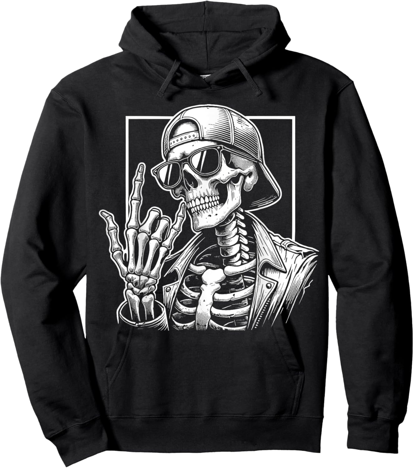 Skeleton Rock Hand Halloween Costume Rocker Cool Rock Music Hoodie - Hoodie | Black
