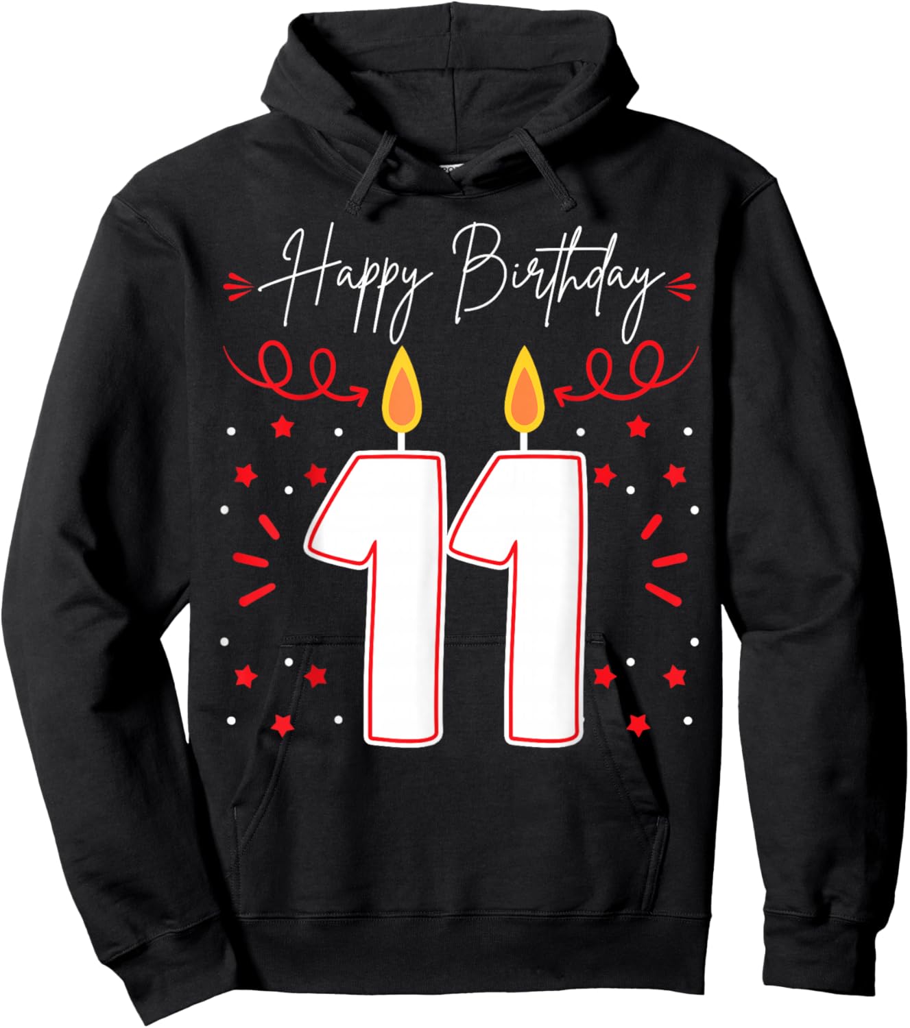 Candle 11 Birthday Party Decoration Wishes Candlelight Cake Hoodie - Hoodie | Black
