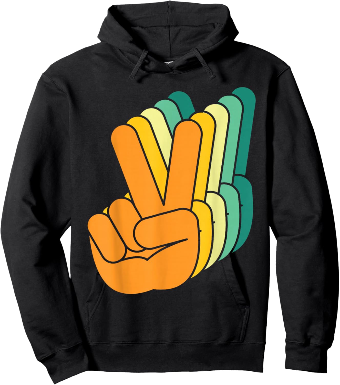Retro Peace Sign V Fingers Vintage 60s 70s 80s Cool Graphic Hoodie - Hoodie | Black