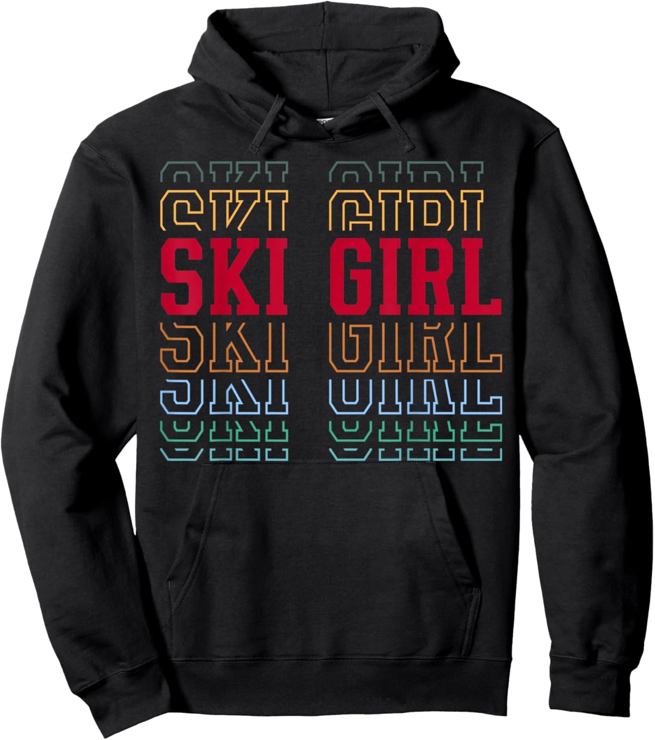Ski Girl Funny Layered Text Skier Skiing Youth Hoodie - Hoodie | Black