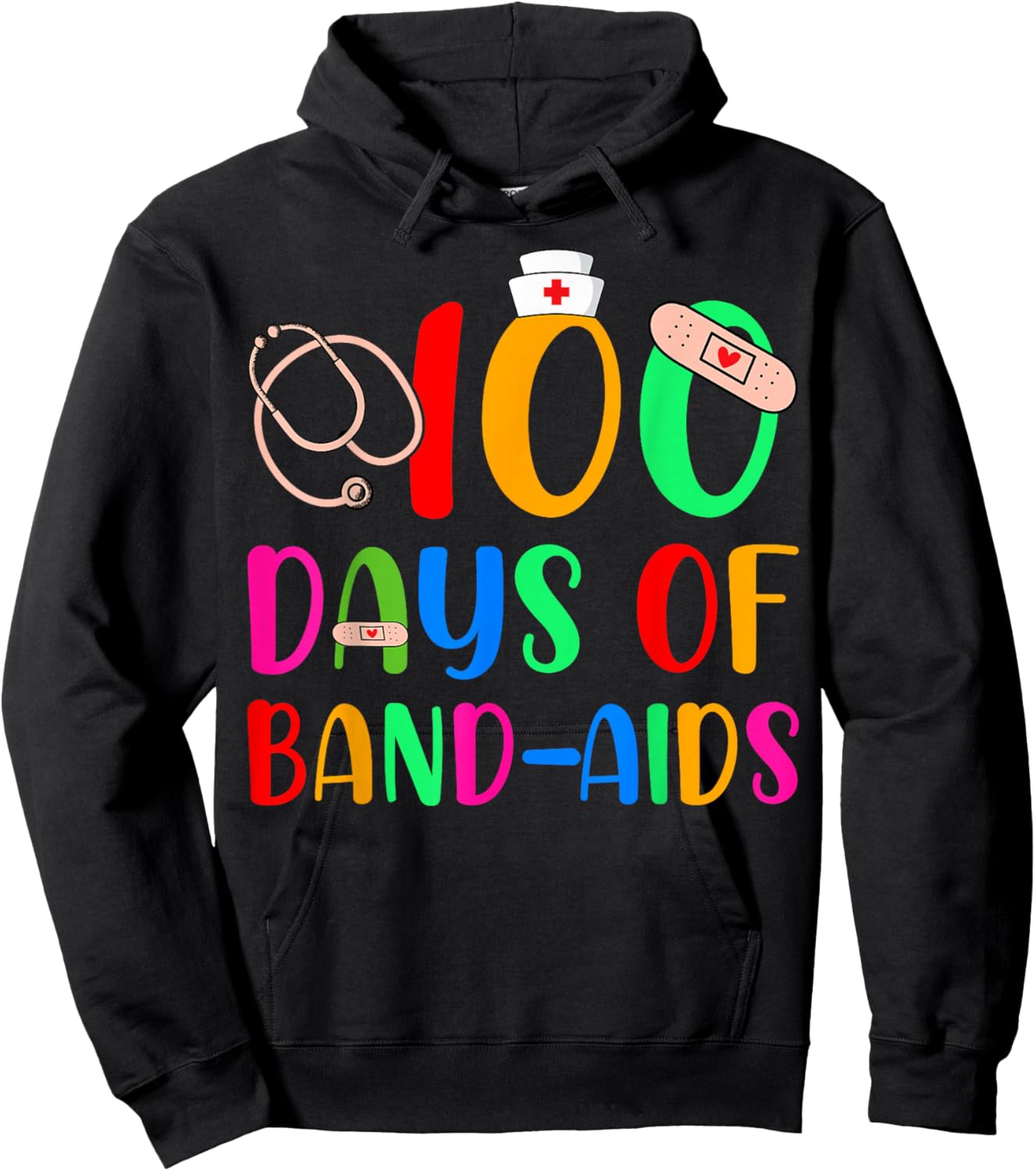 100 Days Of Band Aids School Nurse 100th Day Of School Hoodie - Hoodie | Black