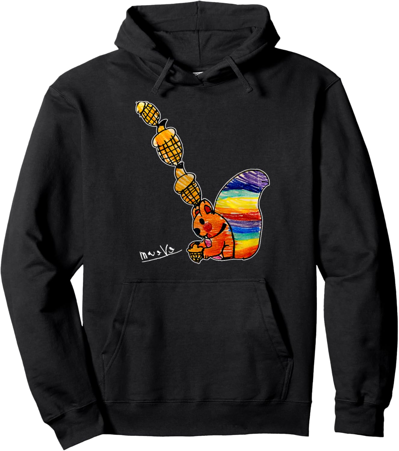 MerchByMaever Rainbow Squirrel Drawing , Small Hoodie - Hoodie | Black