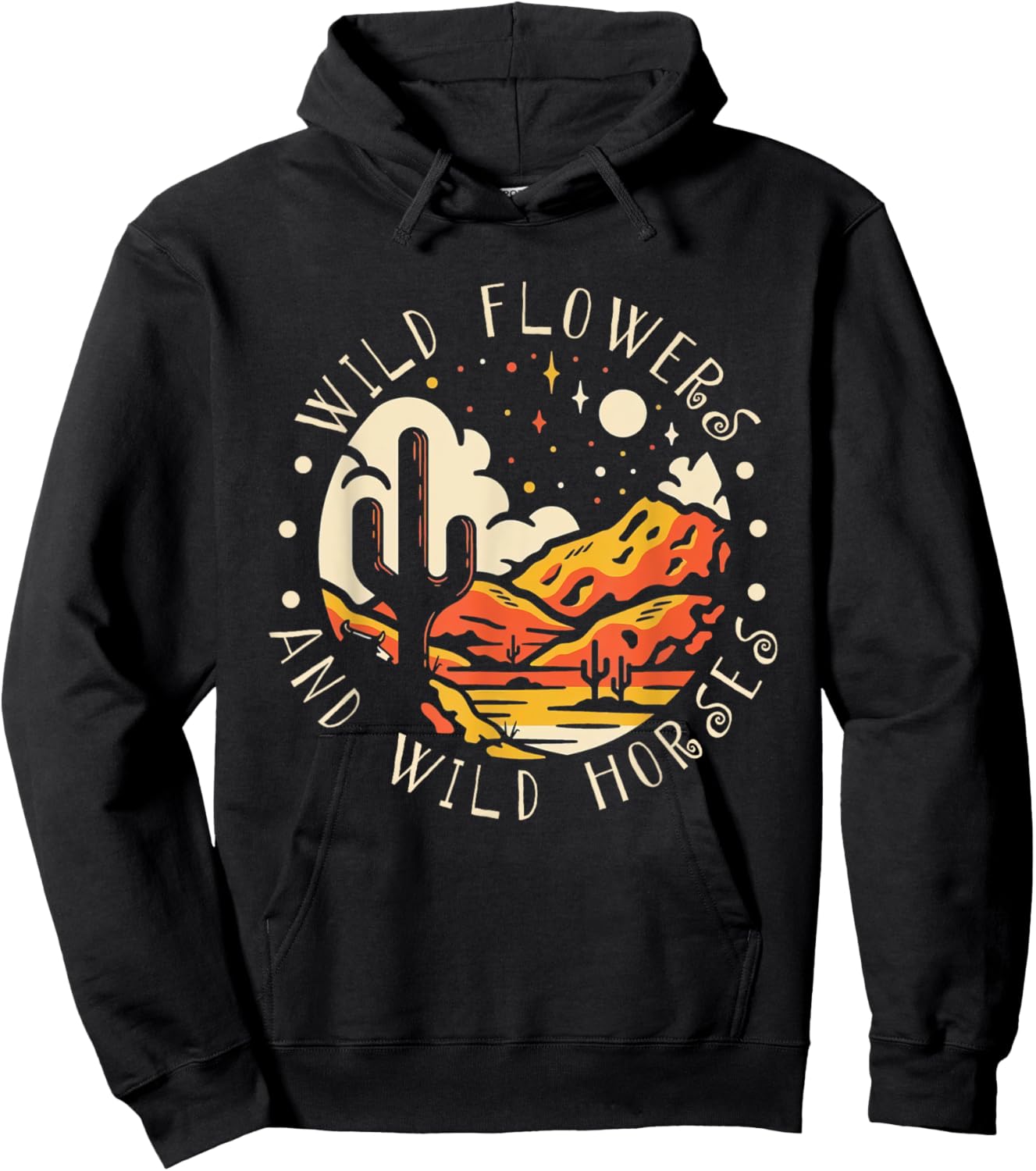 WildFlowers And Wild Horses Mountains Deserts West Cactus Hoodie - Hoodie | Black