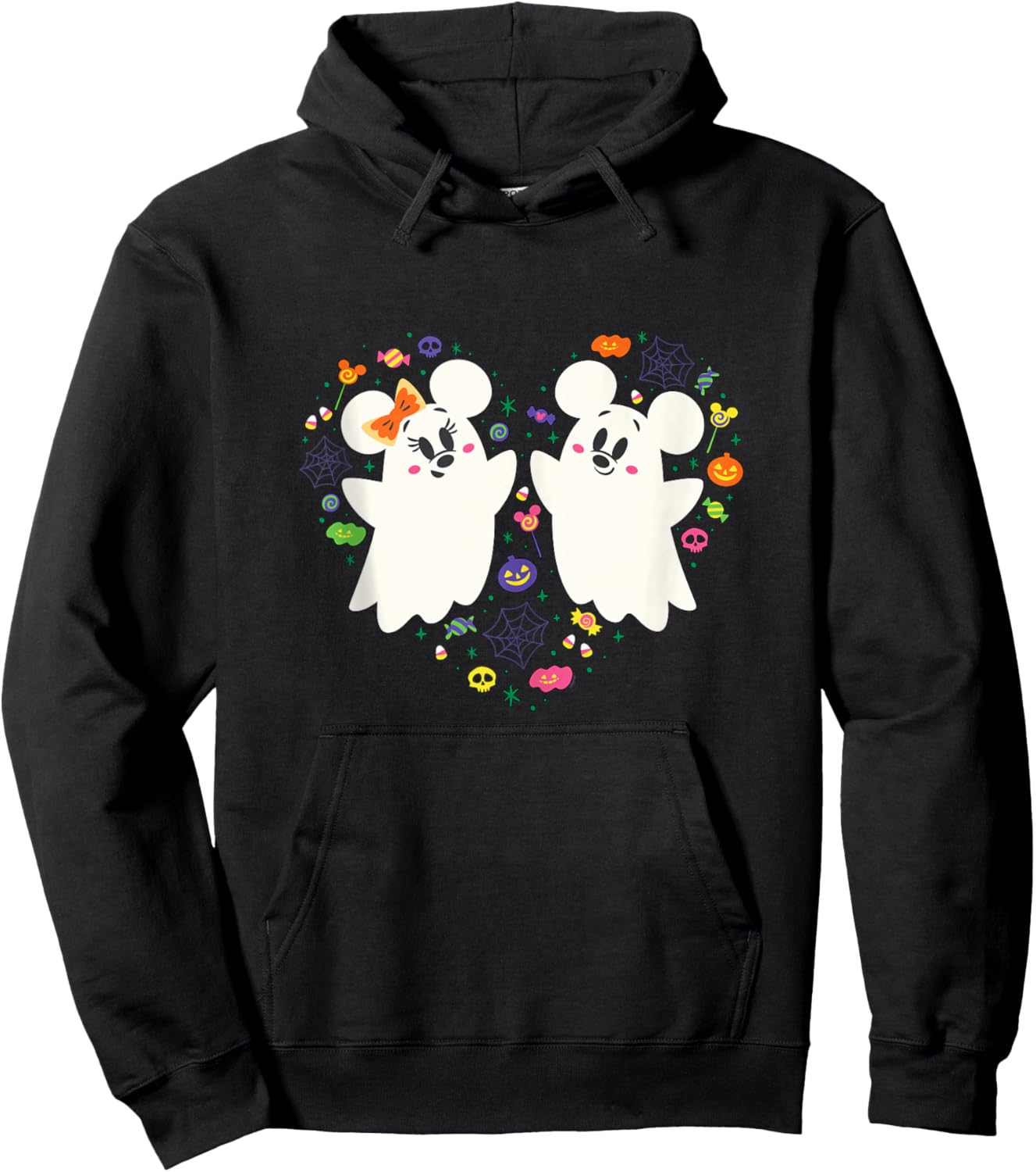 Disney Mickey and Minnie Cute Little Ghosts Halloween Heart Hoodie - Hoodie | Black