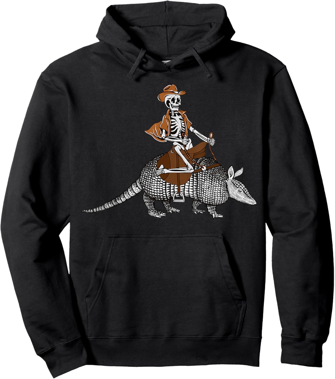 Vintage Cowboy Skeleton Riding Armadillo Western Style Hoodie - Hoodie | Black