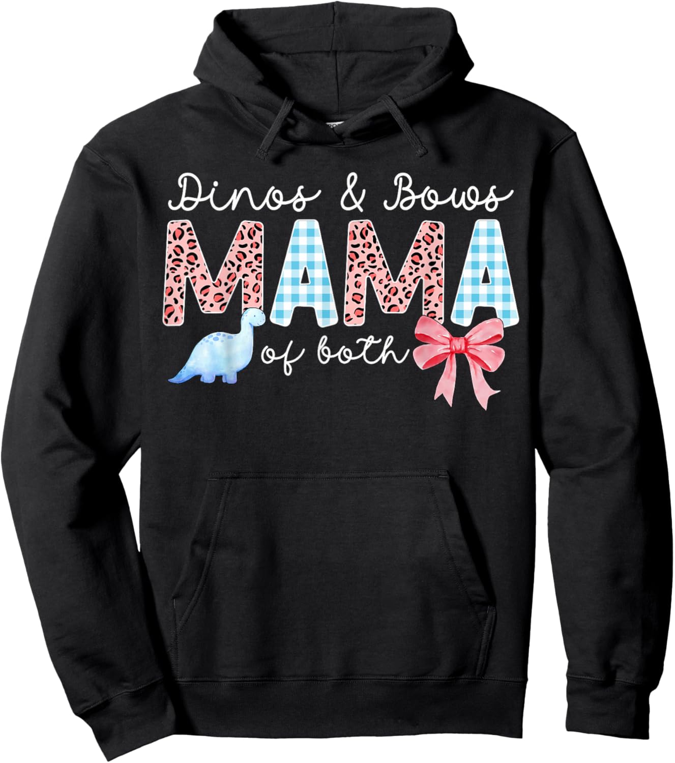 Dinos & Bows Mama of Both Mother of Boys and Girls Hoodie - Hoodie | Black