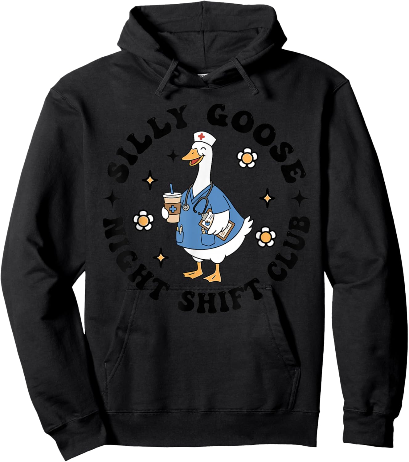 Funny Nurse Silly Goose Night Shift Club Hoodie - Hoodie | Black