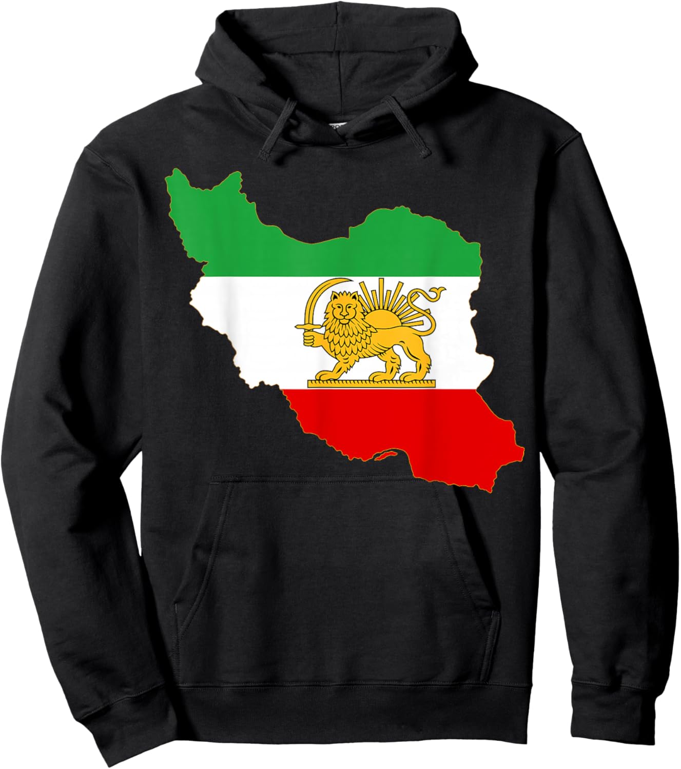 Iran Map with Lion and Sun Emblem, Persian Flag Hoodie - Hoodie | Black