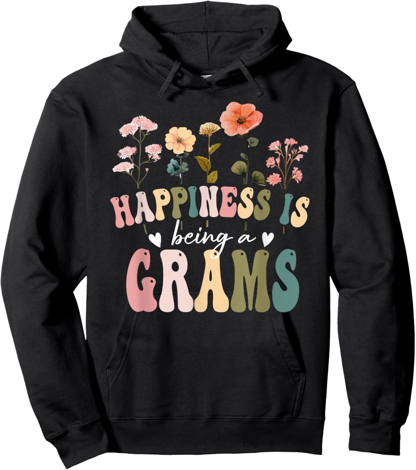 Happiness is Being a Grams Floral Design Grams Mother's Day Hoodie - Hoodie | Black