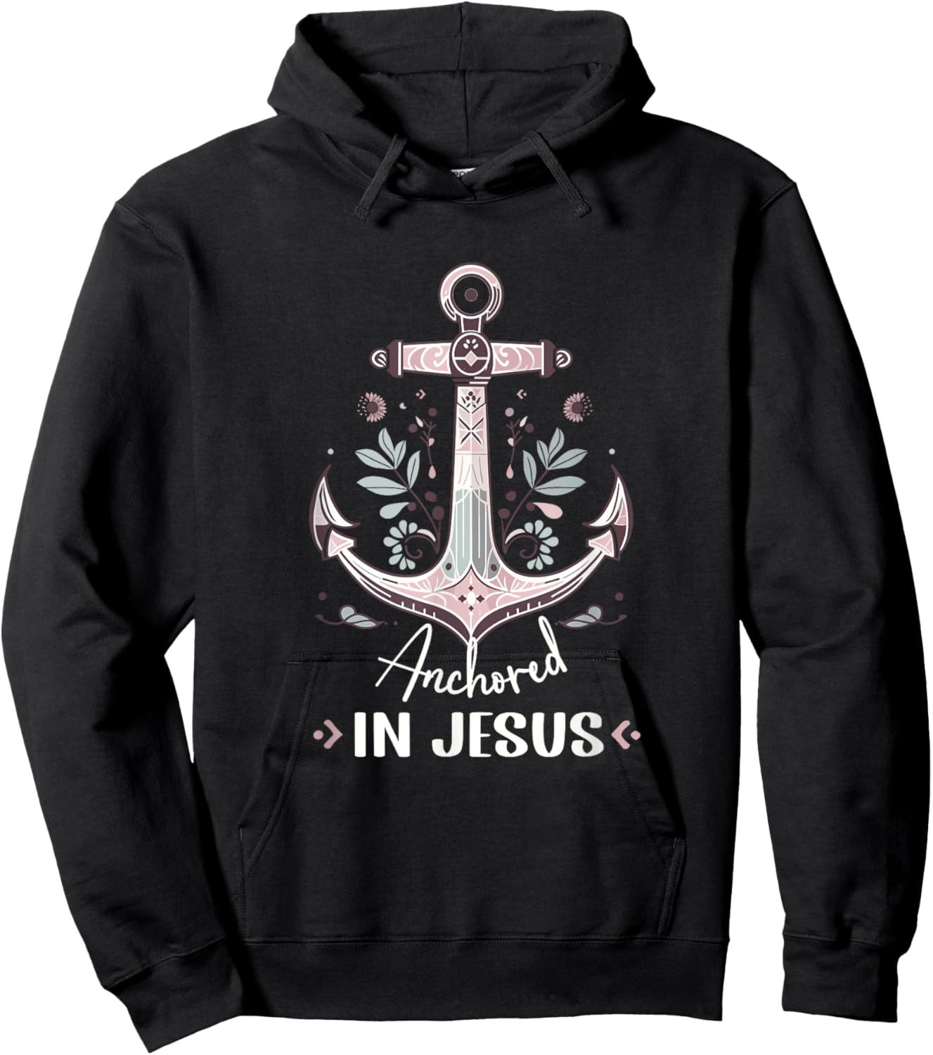 Anchored in Jesus Anchor Nautical Anchor Flower Hoodie - Hoodie | Black