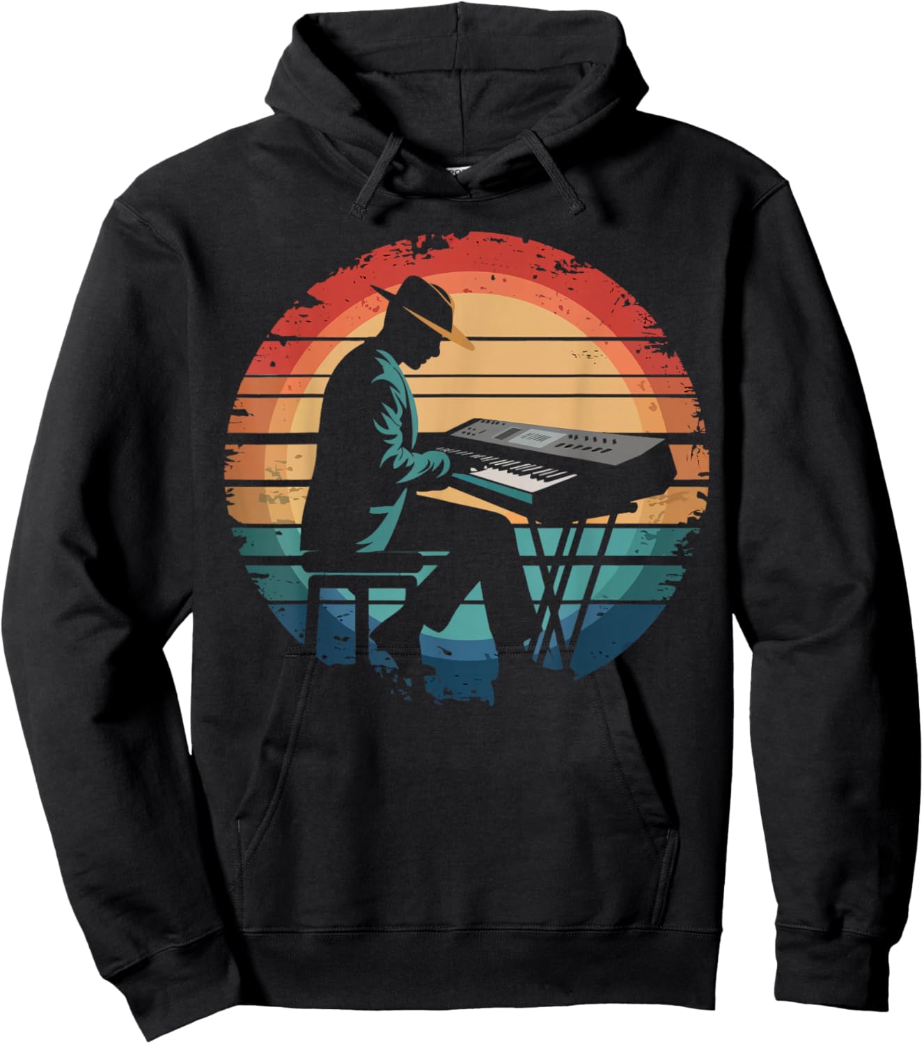 Retro Vintage Keyboard Player Sunset Music Lover Gifts Men Hoodie - Hoodie | Black