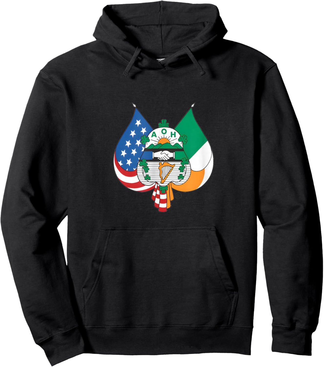 Order Of Hibernians AOH Crest Shamrocks Hoodie - Hoodie | Black