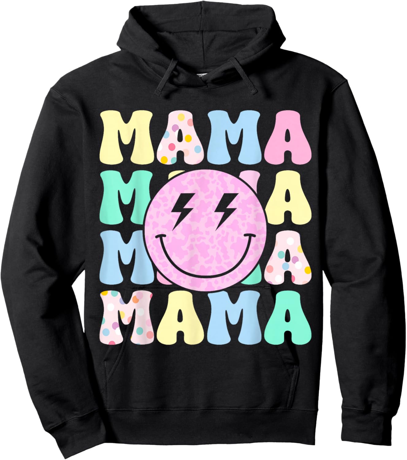 Retro Groovy Mama Leopard Happy Face Aesthetic Y2K Mother Hoodie - Hoodie | Black