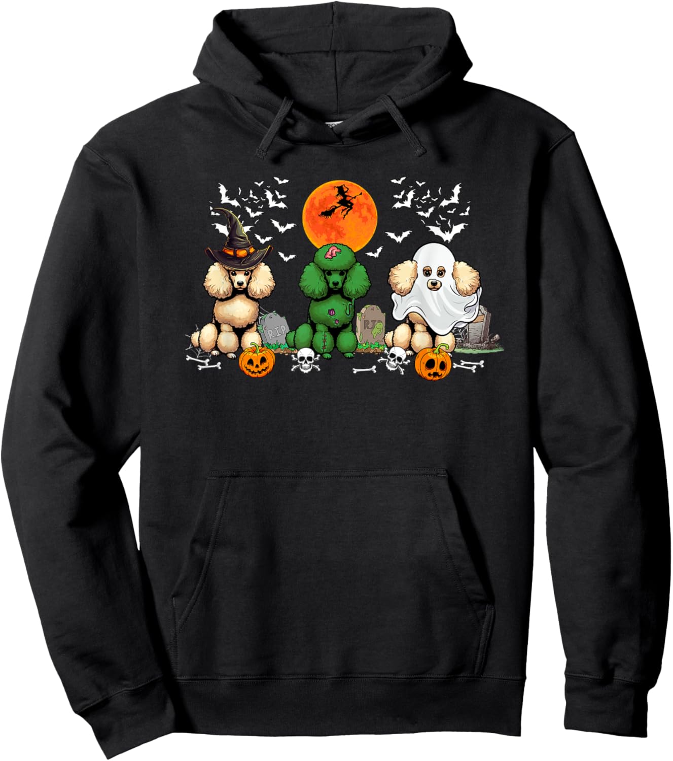Three Halloween Poodles Cosplay Witch Zombie Boo Lover Hoodie - Hoodie | Black