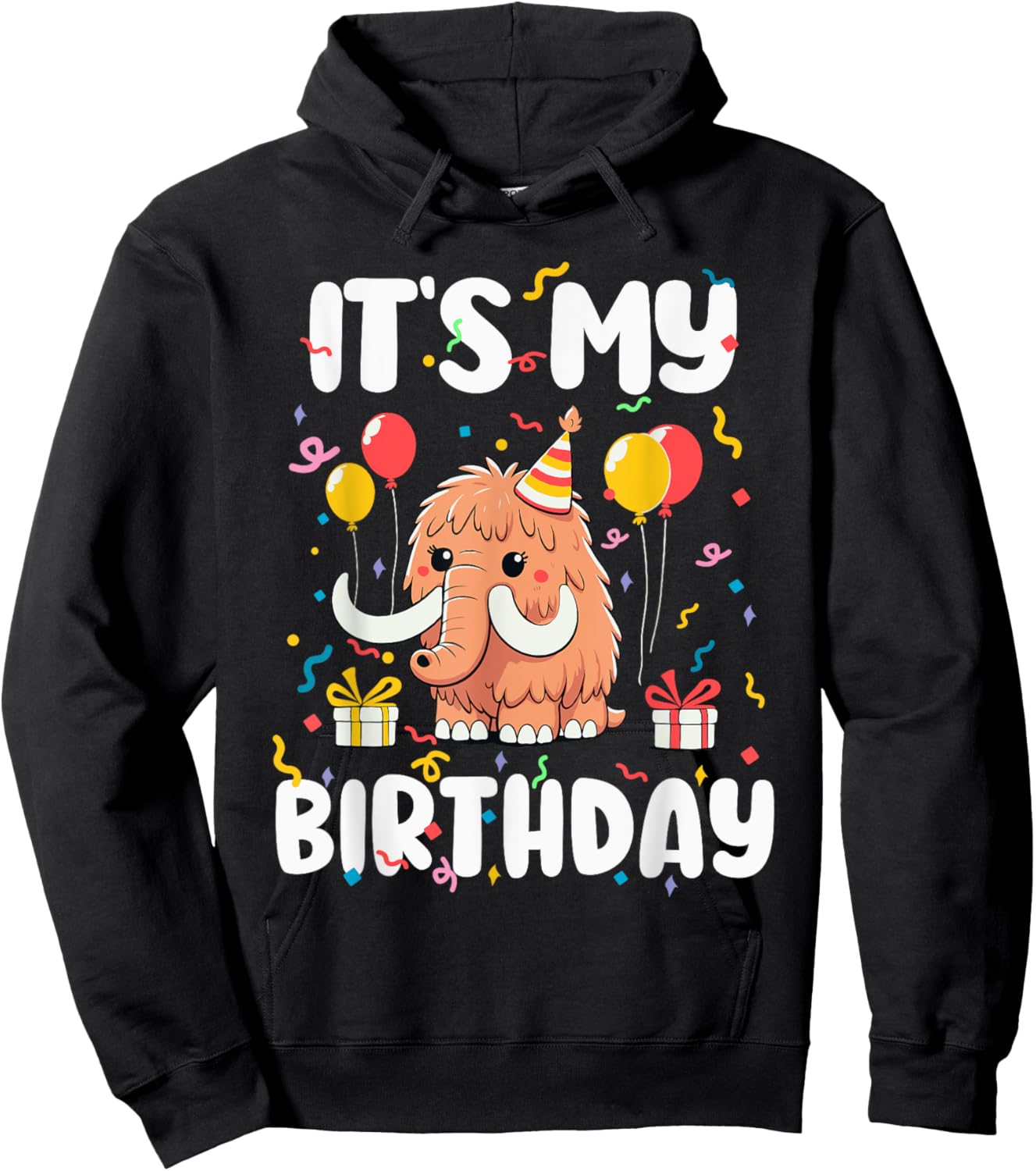 It's My Birthday Shirt Kids Boys Girls Woolly Mammoth Hoodie - Hoodie | Black