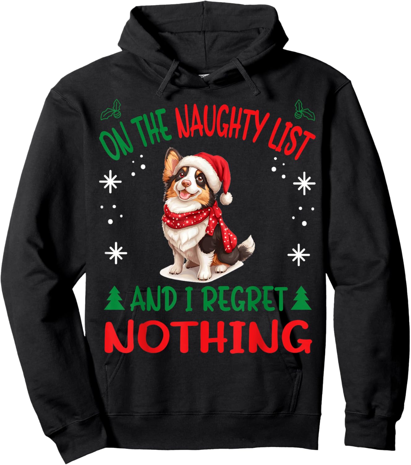 Cute Cardigan Welsh Corgi Dog Christmas On The Naughty List Women Hoodie - Hoodie | Black
