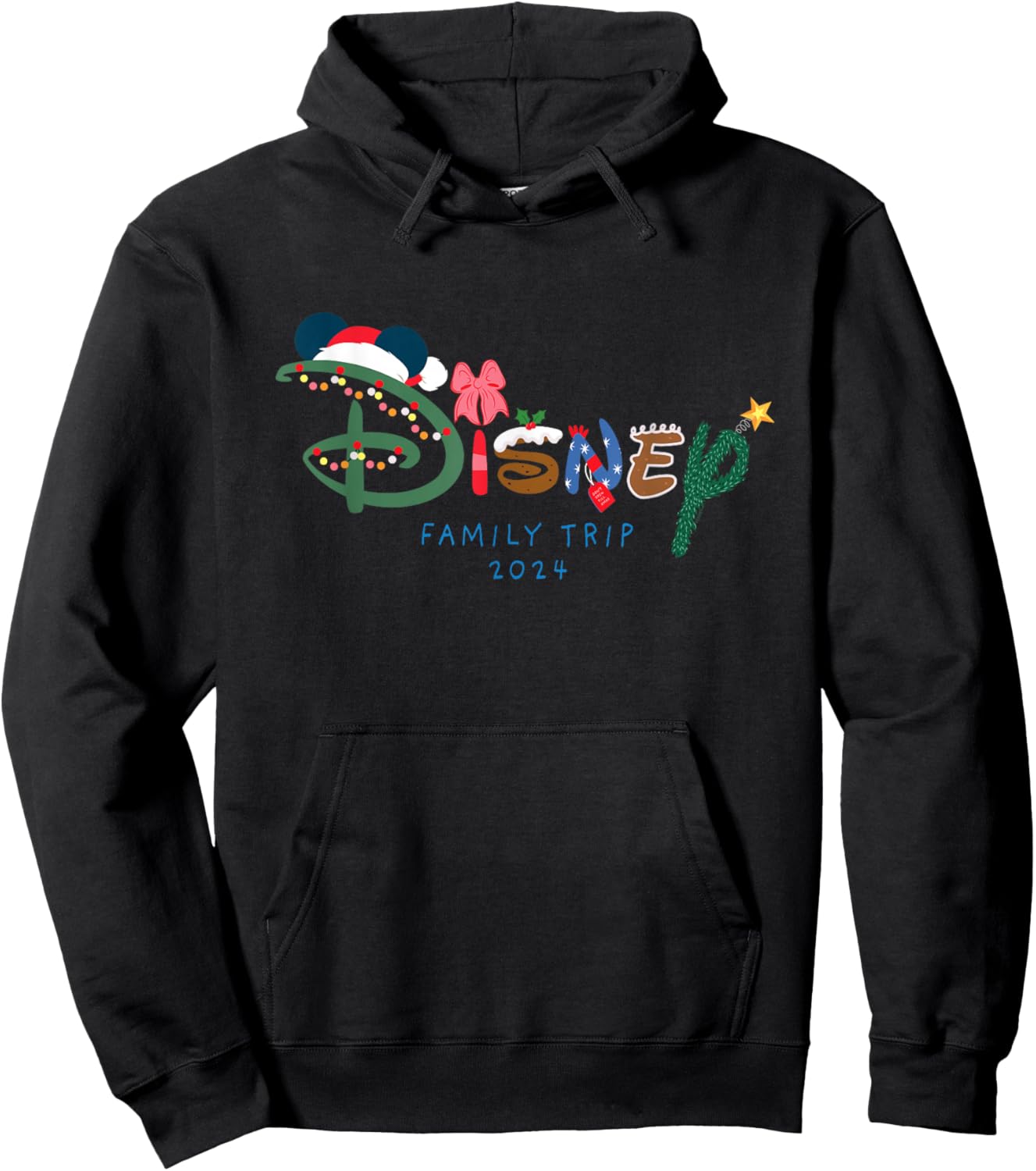 Disney Festive Fill Logo Christmas Holiday Family Trip 2024 Hoodie - Hoodie | Black