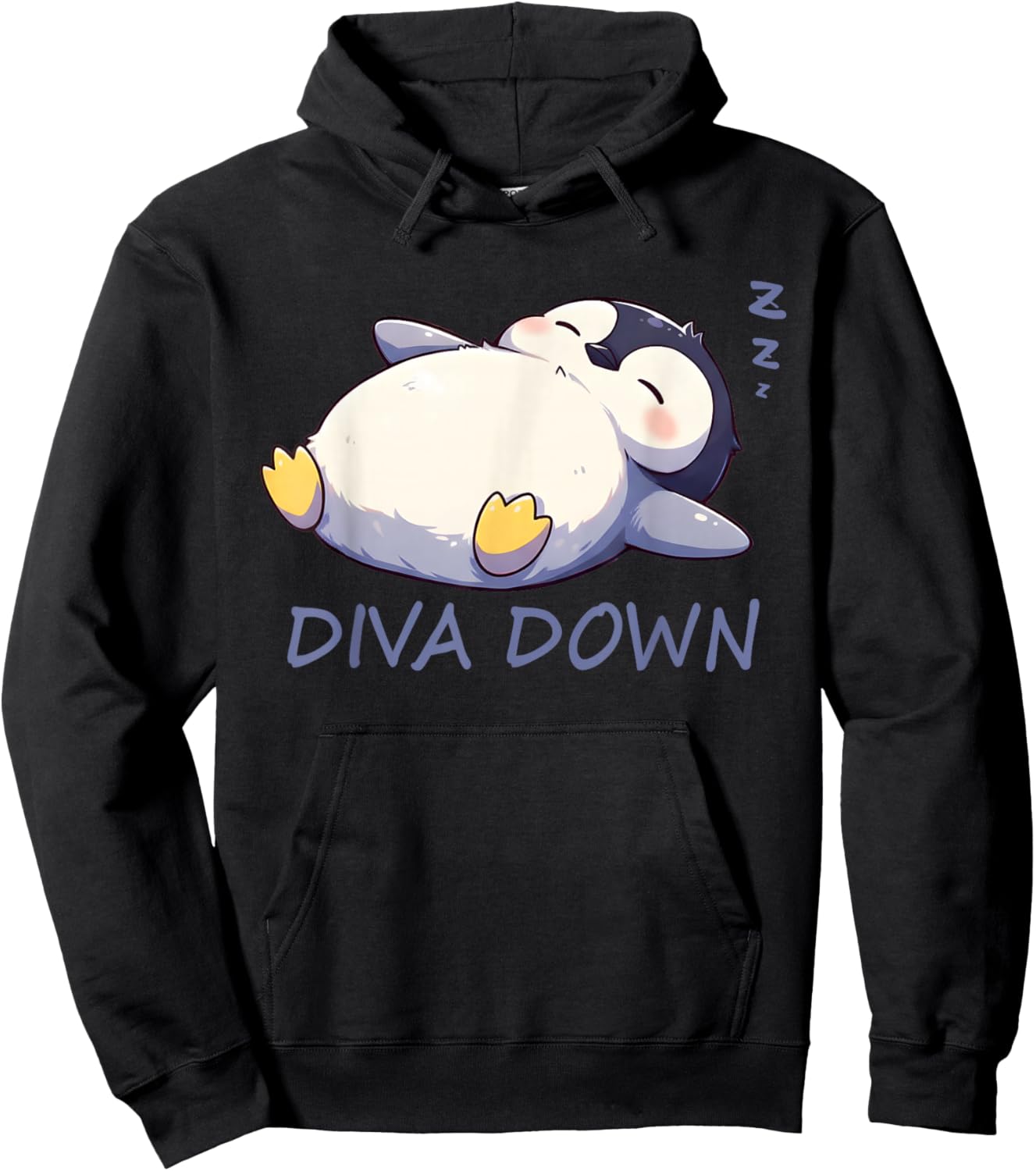 Funny Diva Down Cute Penguin Sleepin Hoodie - Hoodie | Black
